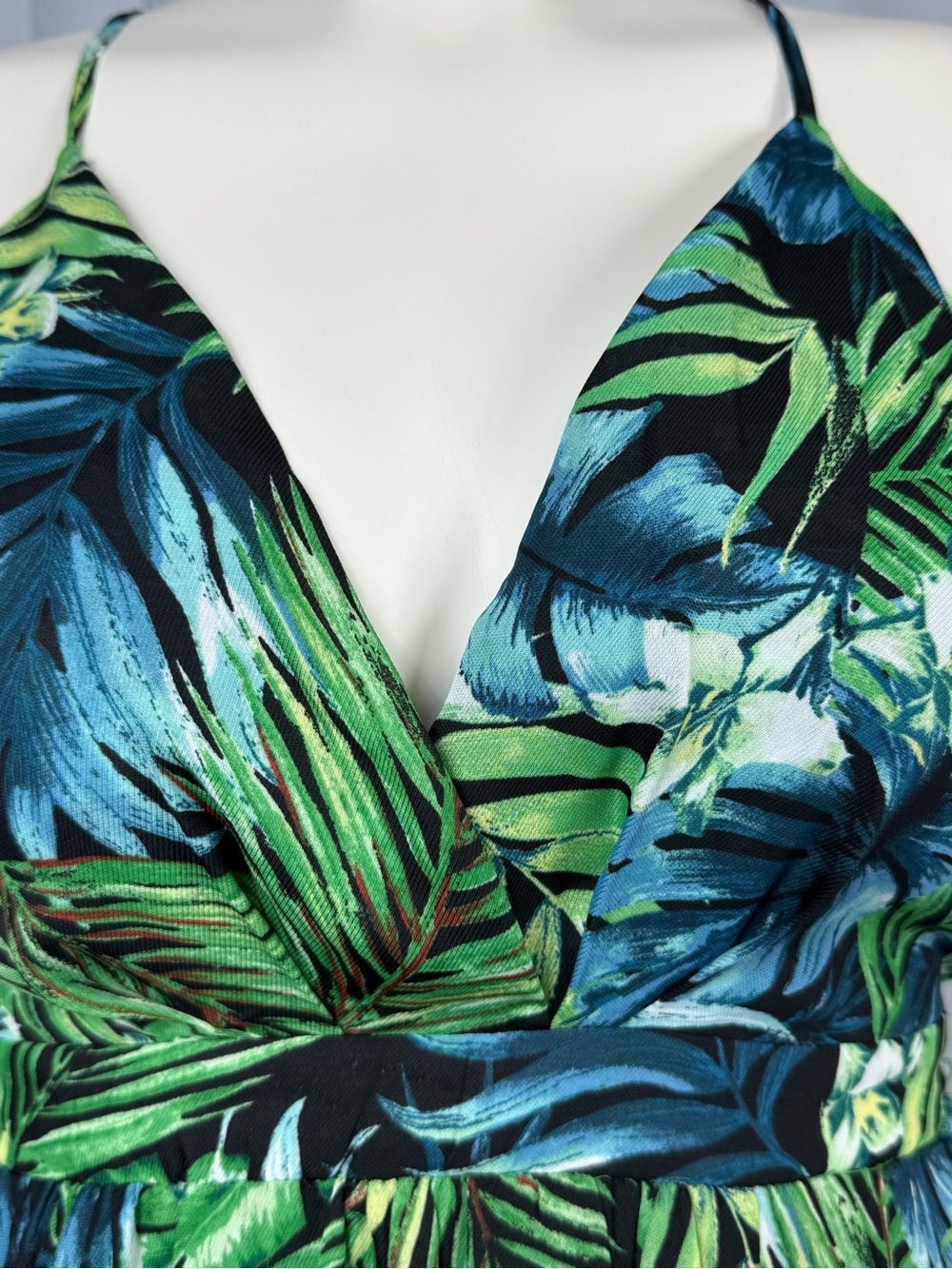 HYFVE Green Tropical Leaf Print Crisscross Back Maxi Dress Size L - Picture 9 of 16
